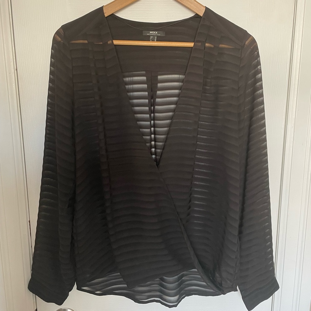 Black sheer cross over blouse